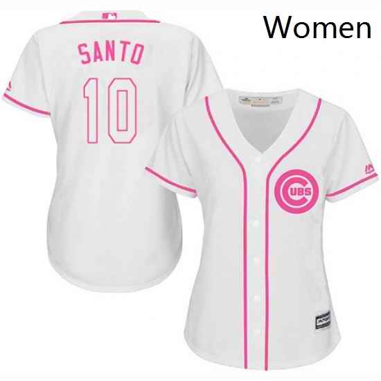 Womens Majestic Chicago Cubs 10 Ron Santo Authentic White Fashion MLB Jersey